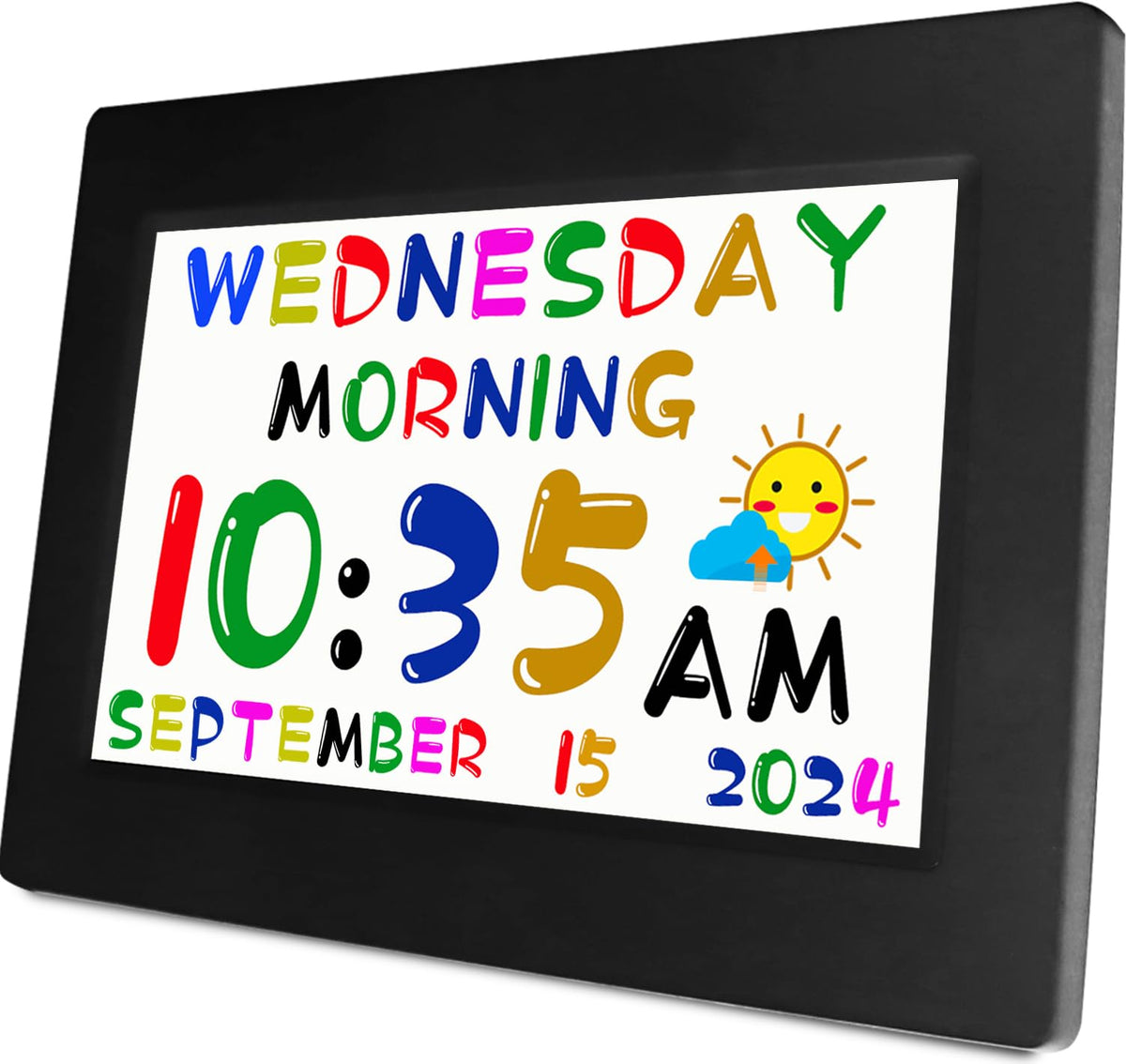 MASSII front display showing colorful time and calendar, easy reading benefit