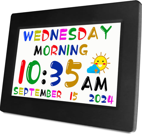 MASSII front display showing colorful time and calendar, easy reading benefit