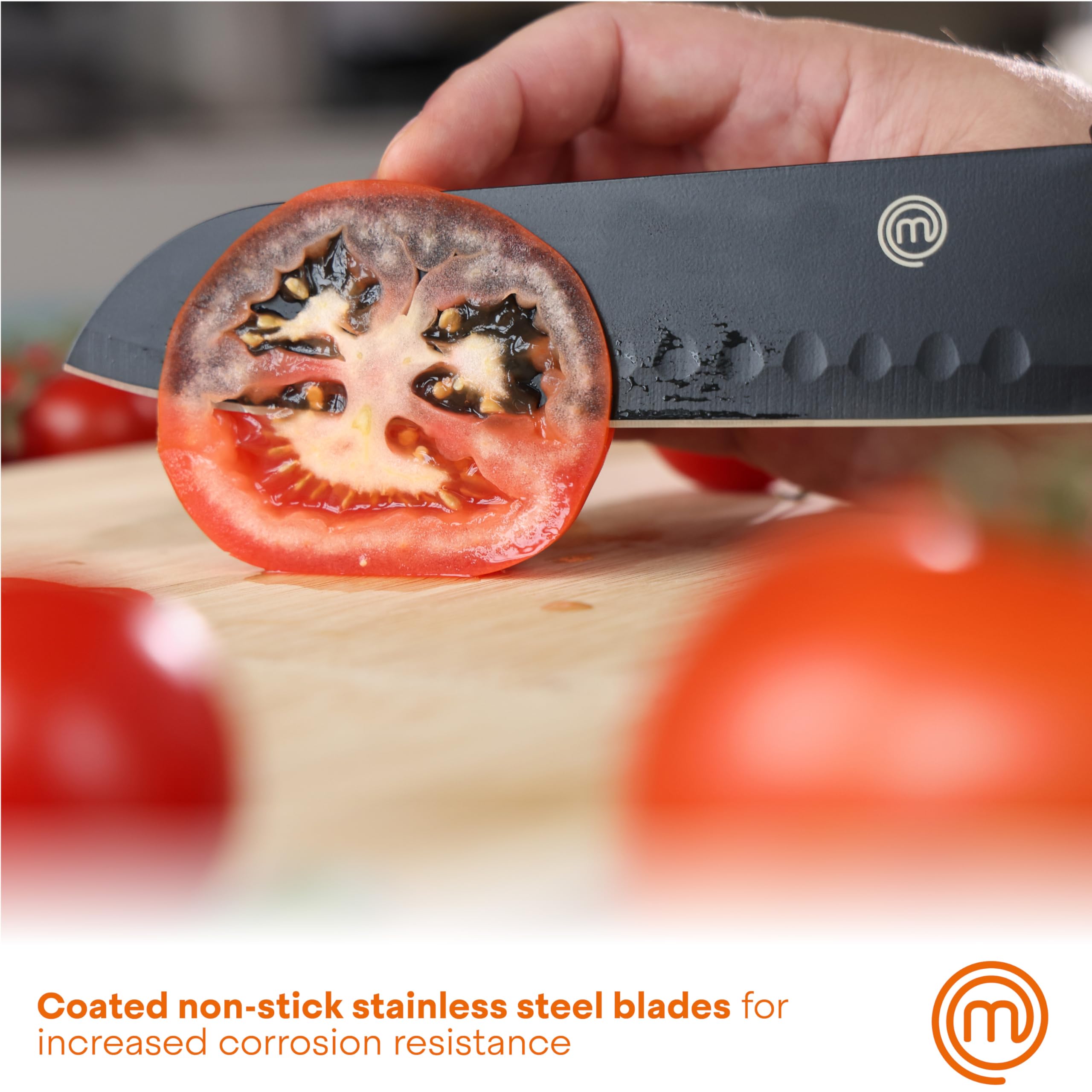 MasterChef serrated bread knife cutting a loaf for effortless, even slices