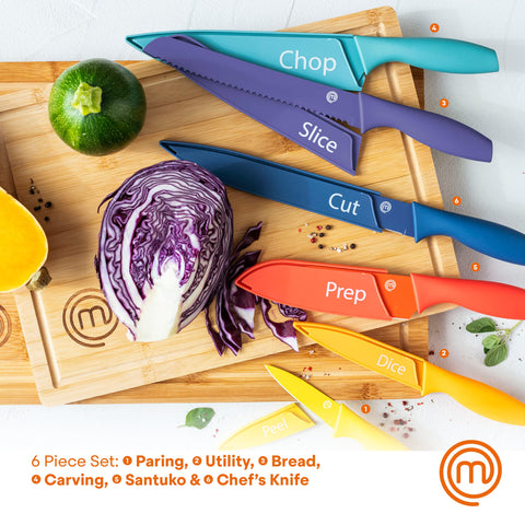 MasterChef close-up of labeled blade edge showing quick identification benefit