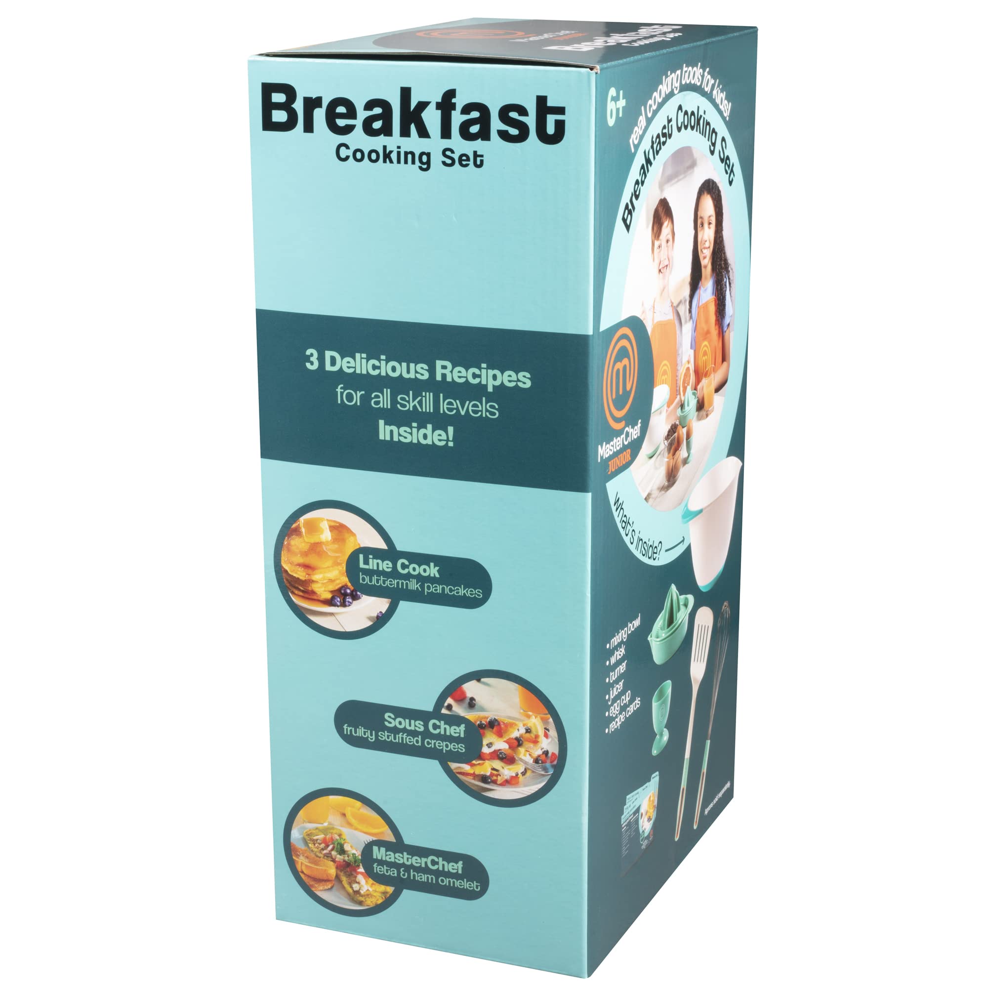MasterChef Junior egg cup beside recipe cards illustrating guided learning and portioning