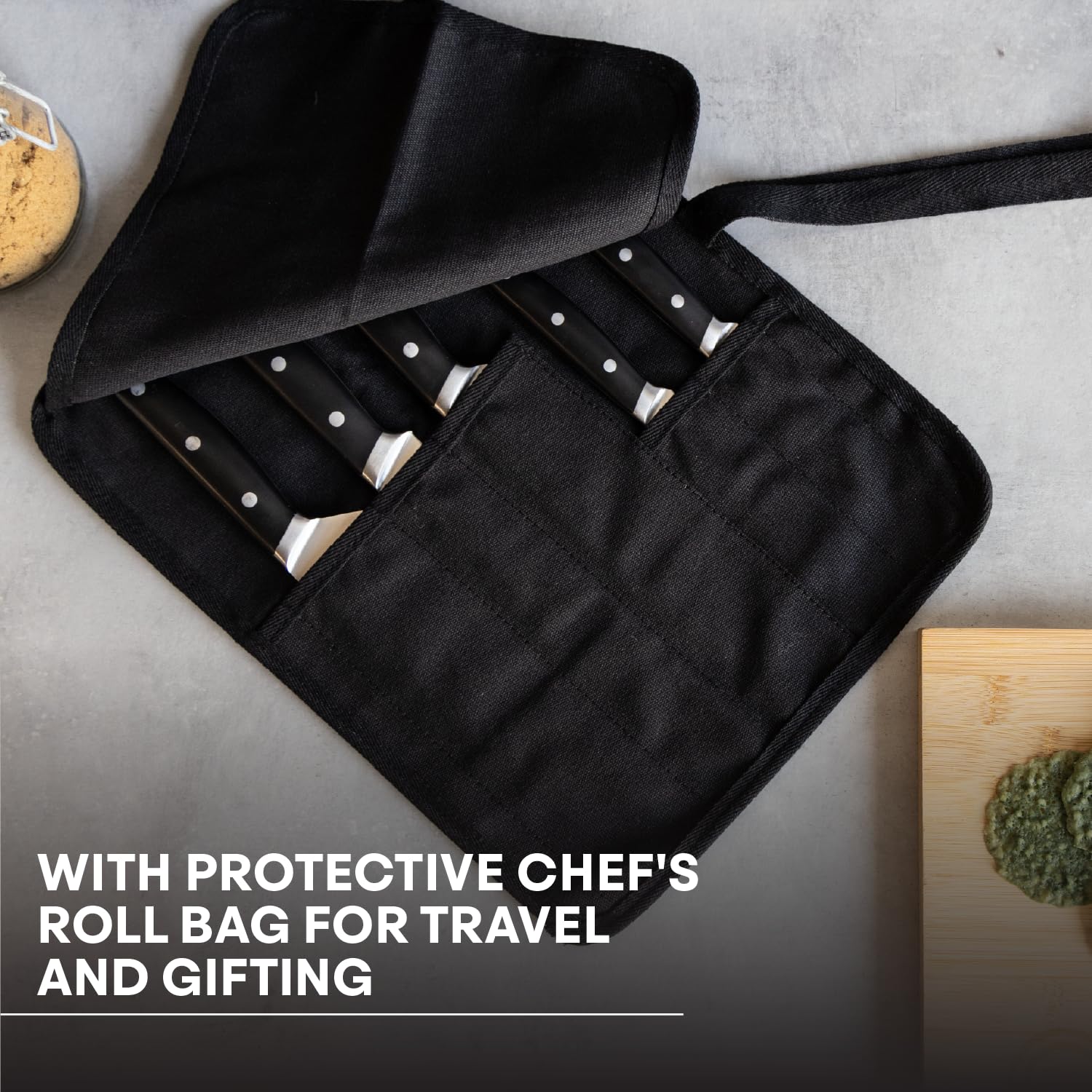 MasterChef chef knife slicing vegetables to illustrate sharp performance and controlled cuts