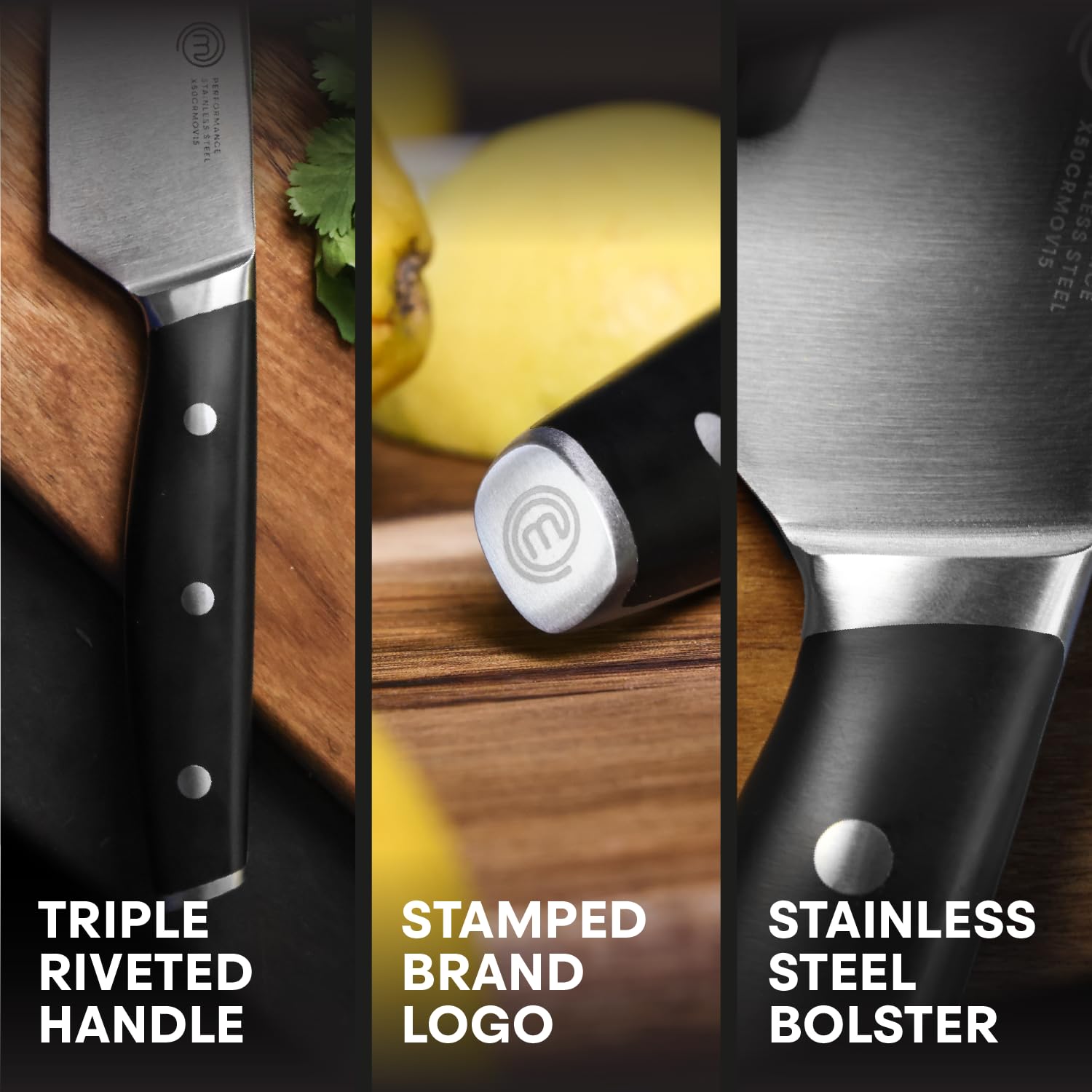 MasterChef knives neatly stored in canvas roll protecting blades and enabling safe transport