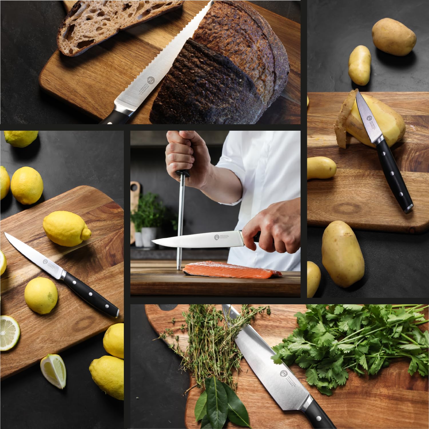 MasterChef knives beside common kitchen items to show size and practical scale