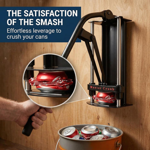 MasterCrush next to a hand to show scale and compact vertical footprint