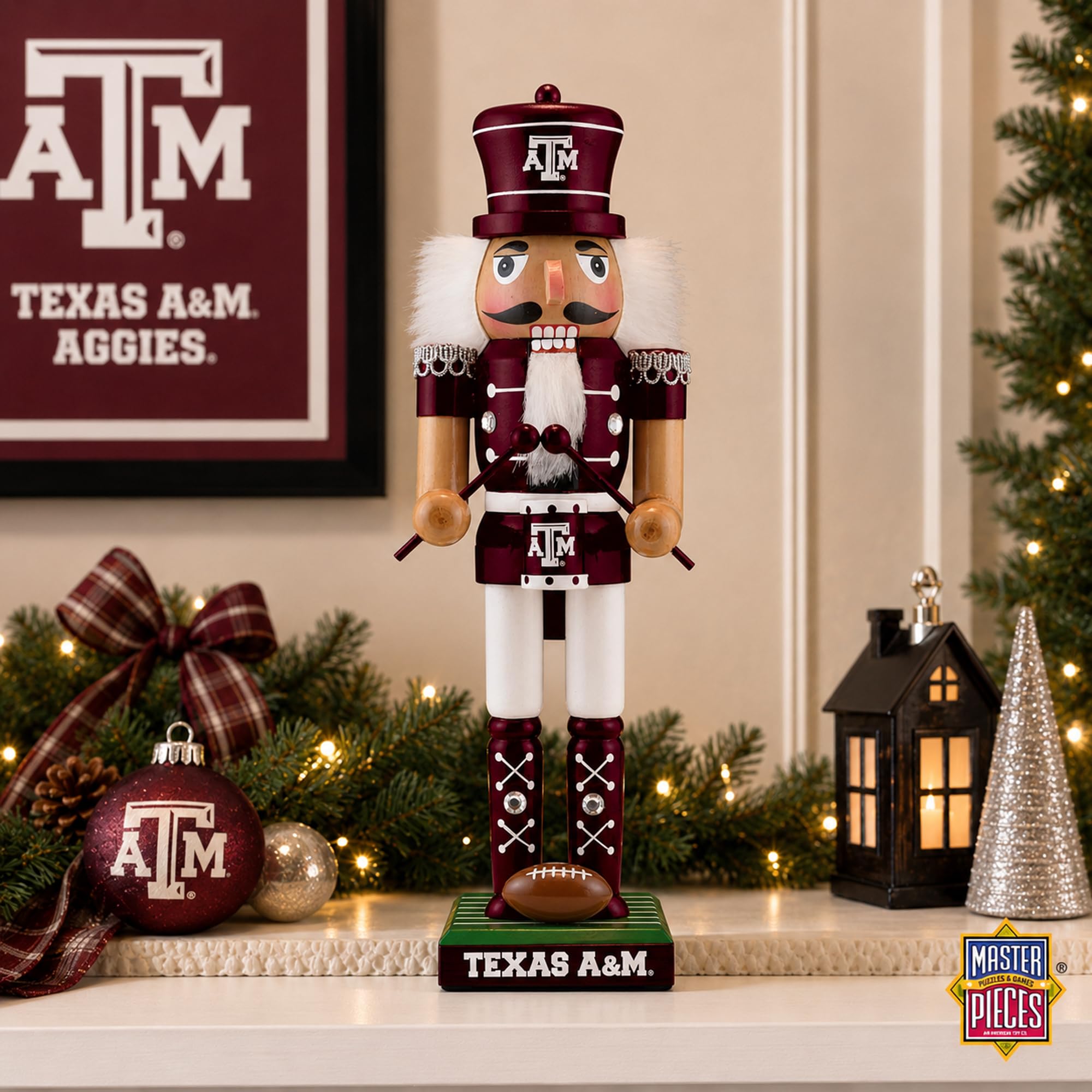 Masterpieces Texas A&M close-up of gems and pom ball adding sparkle and texture to the figure