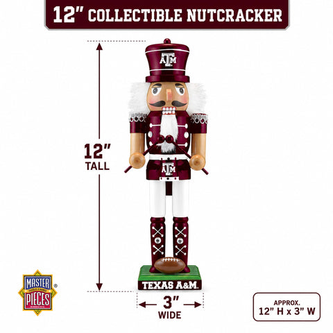 Masterpieces Texas A&M nutcracker side profile highlighting solid wood construction and sculpted form
