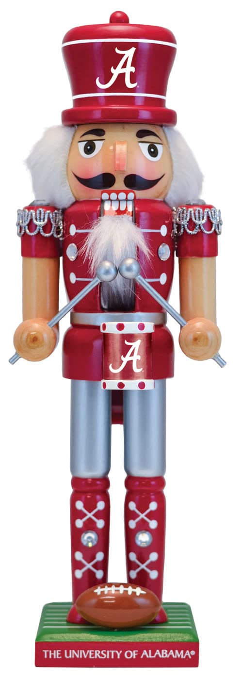 Masterpieces Alabama nutcracker front view showing team colors and logos, perfect for display