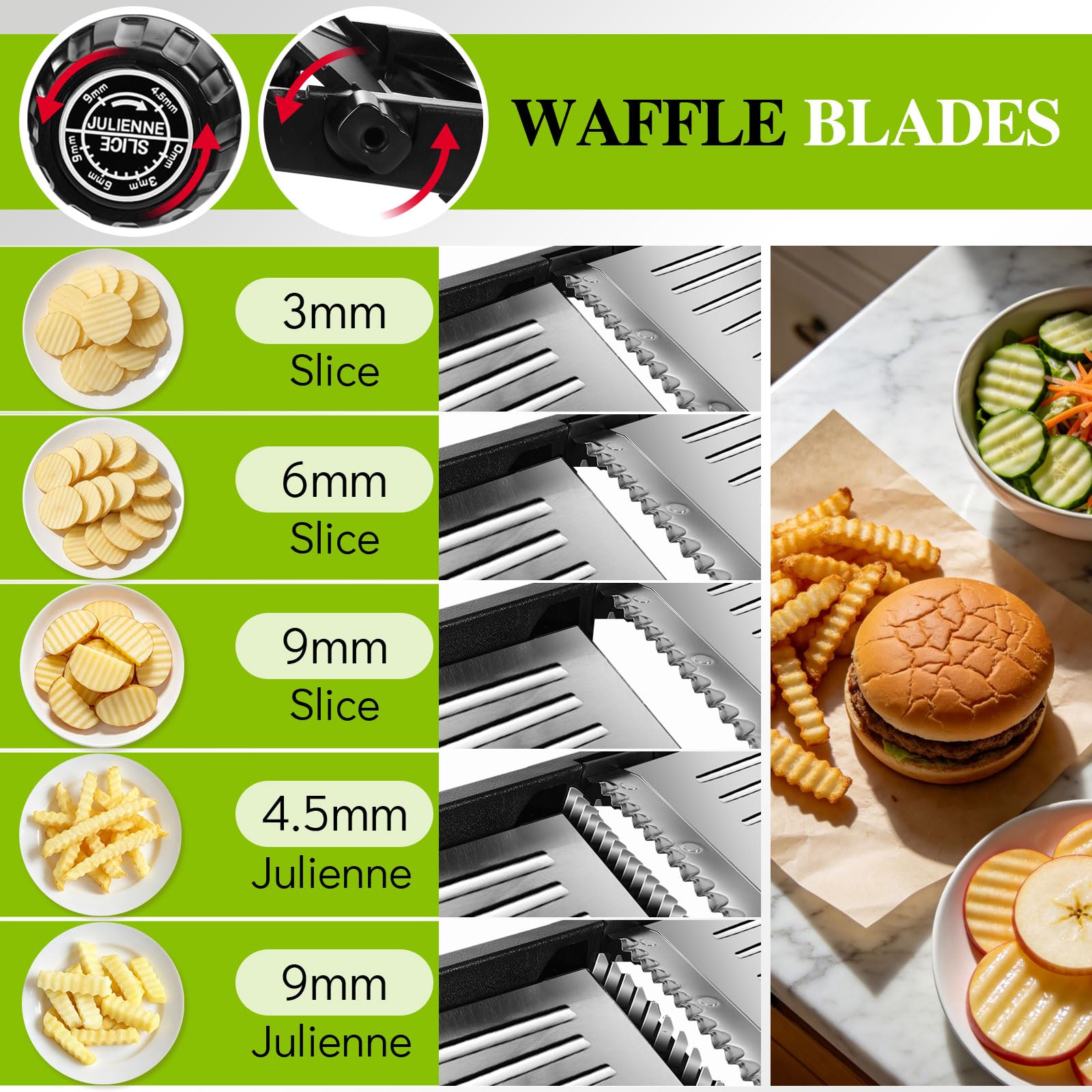 MASTERTOP corrugated blade detail showing waffle and ruffle cut benefit