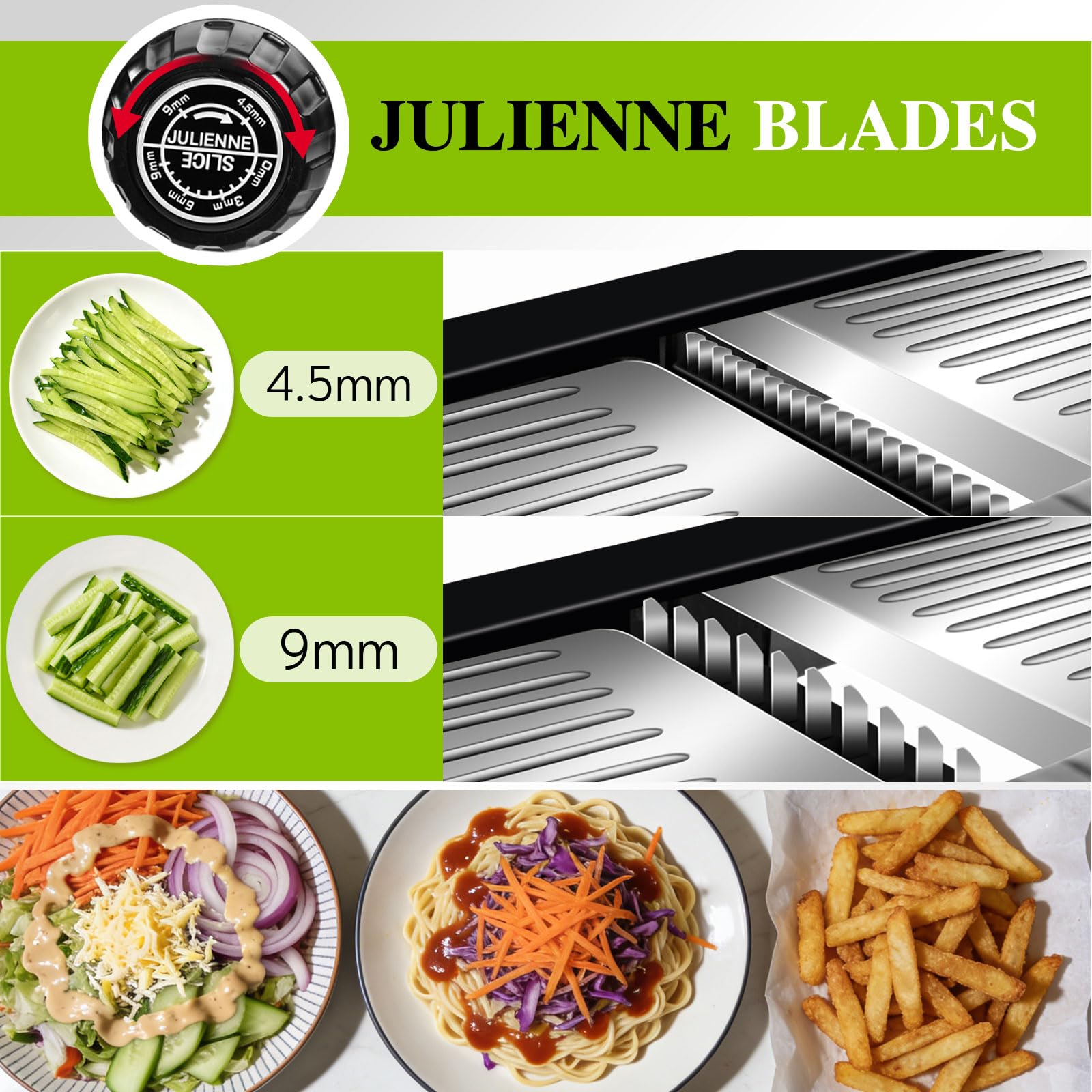 MASTERTOP julienne blades displayed for fine and thick strips benefit