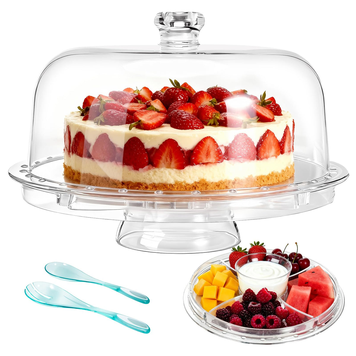 Masthome front view cake stand showcasing clear presentation benefit