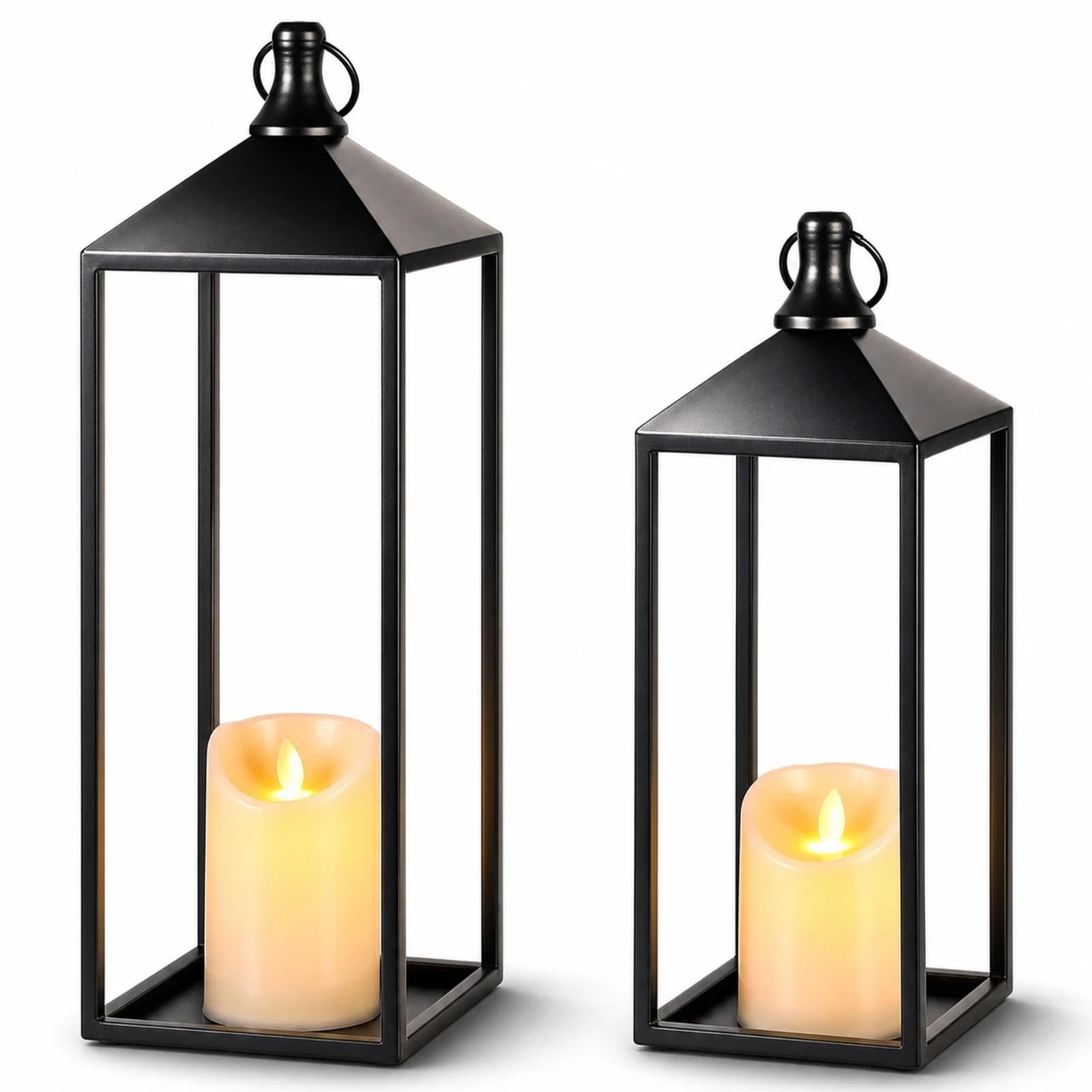 MATAHUM front view pair showing two black lanterns for balanced decor