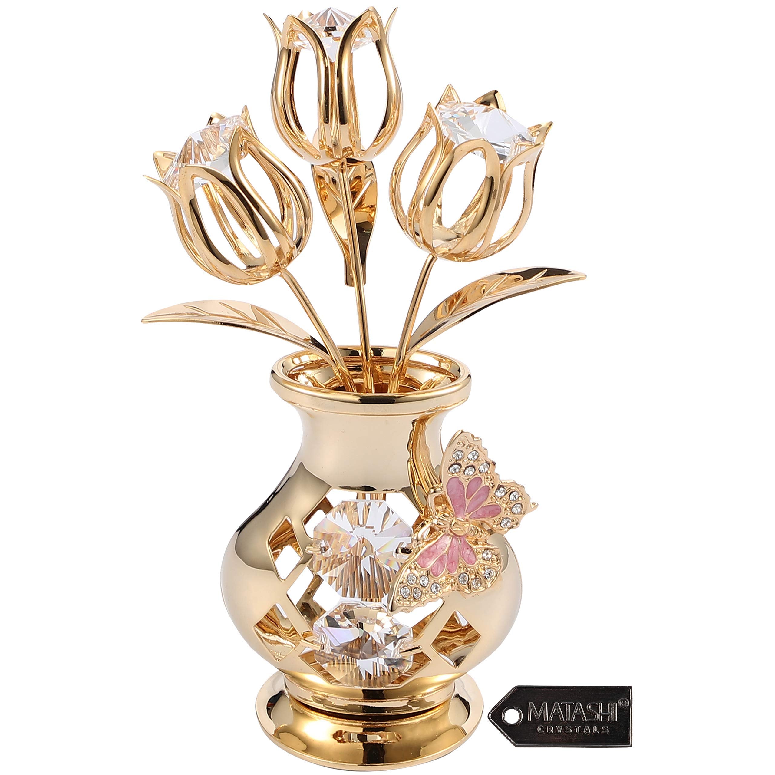 Matashi front view showing gold-plated tulips and clear crystals for elegant sparkle