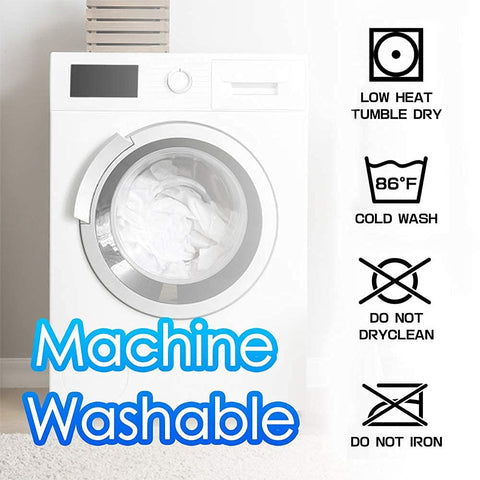 MATBEBY care tag and wash label showing machine-washable instructions and durability benefit