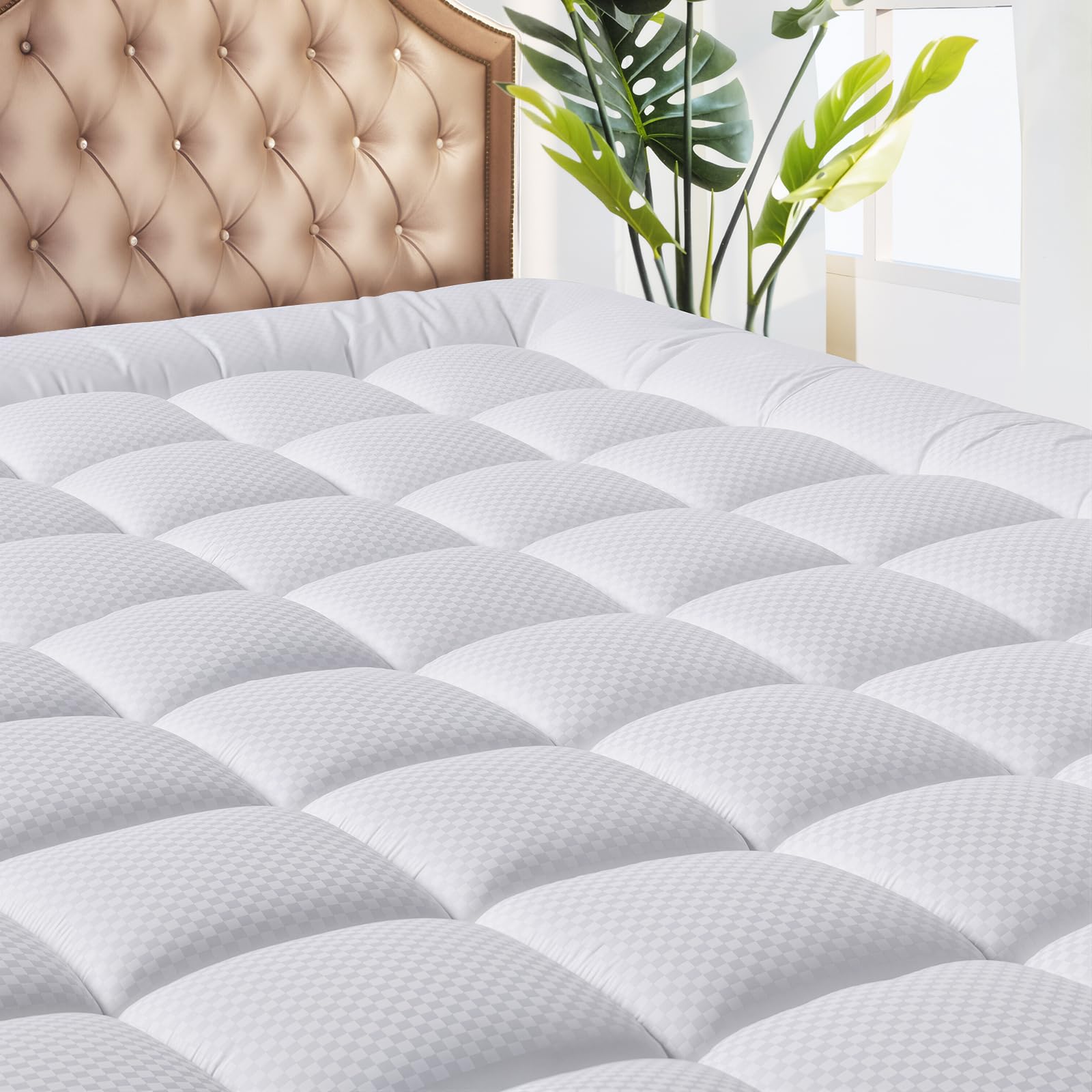 MATBEBY front view of king mattress pad showing fitted wrap and neat finish for protection