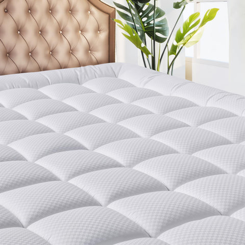 MATBEBY front view of king mattress pad showing fitted wrap and neat finish for protection