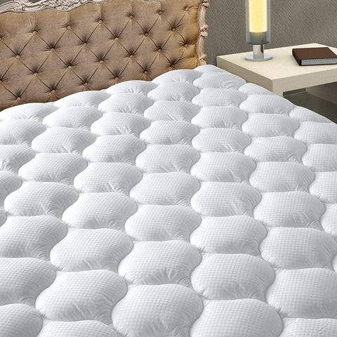 MATBEBY front view of Twin XL mattress pad packaging showing fit and color benefits