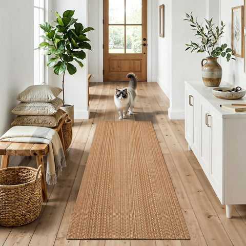 MatEssenz front view of runner showing neutral brown tone and length