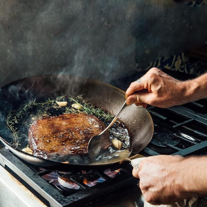 Matfer pan in oven ready with finished dish illustrating high-heat oven use