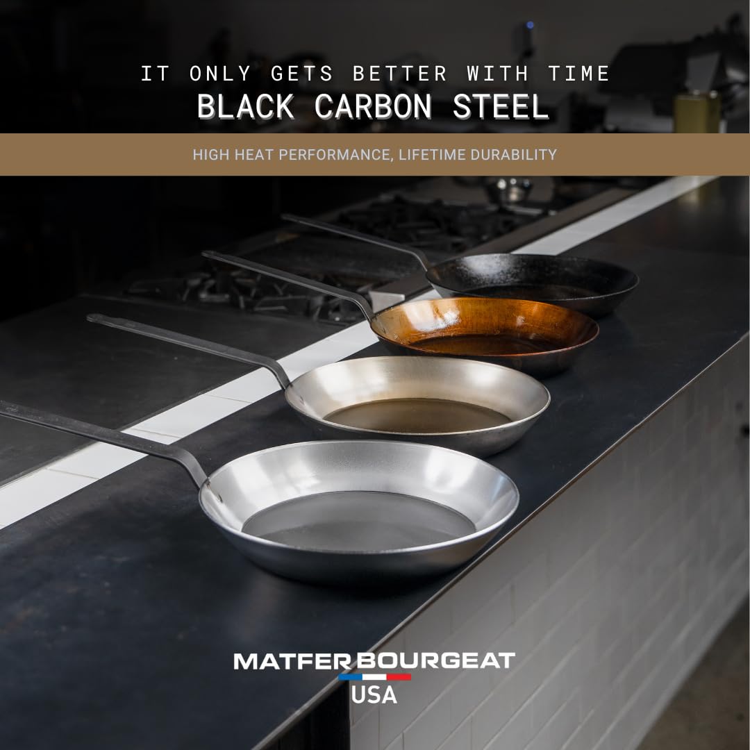 Matfer seasoned surface close-up displaying patina that delivers improved release