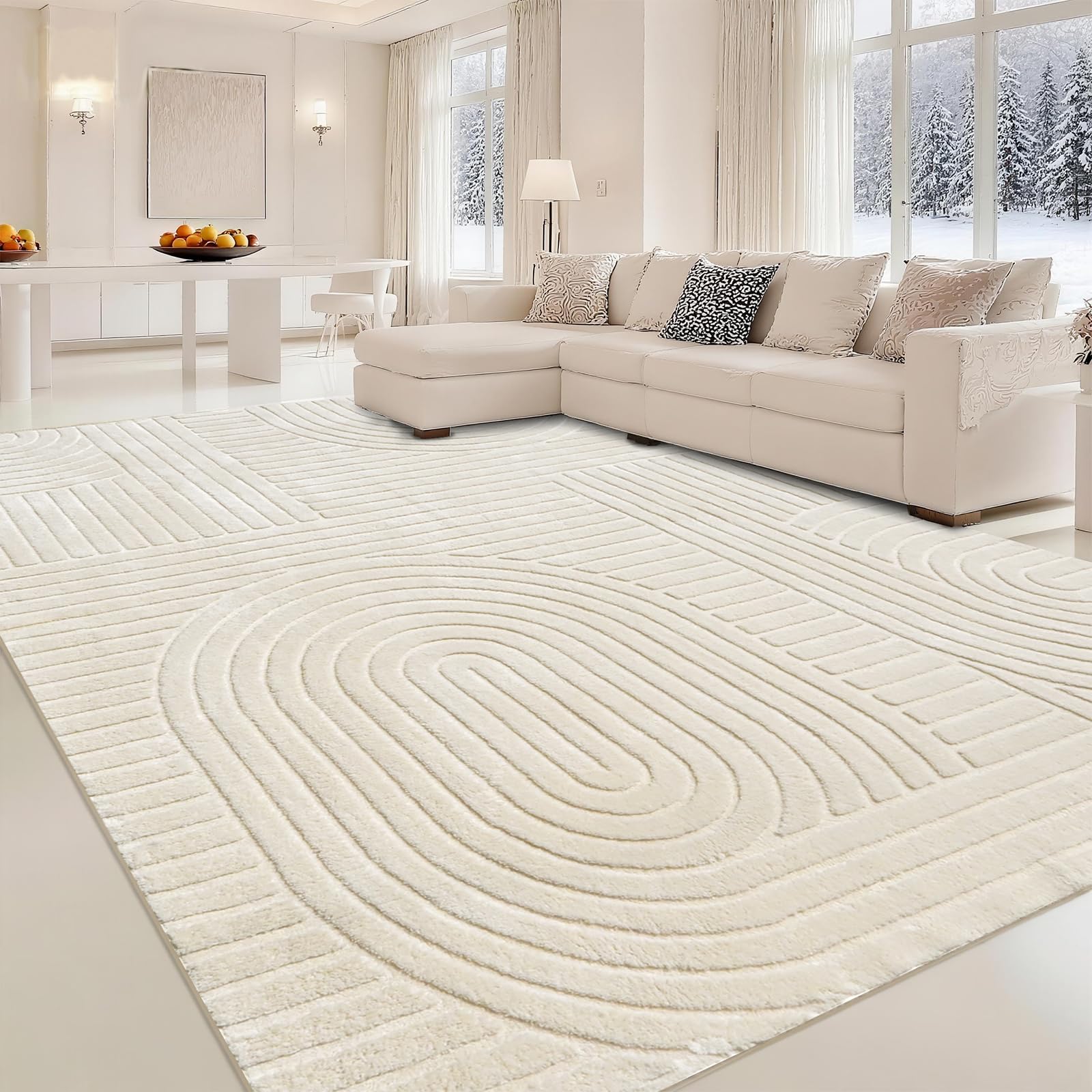 MATIIUI beige area rug front view shows neutral tone and modern look