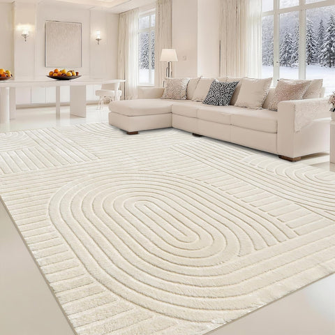 MATIIUI beige area rug front view shows neutral tone and modern look