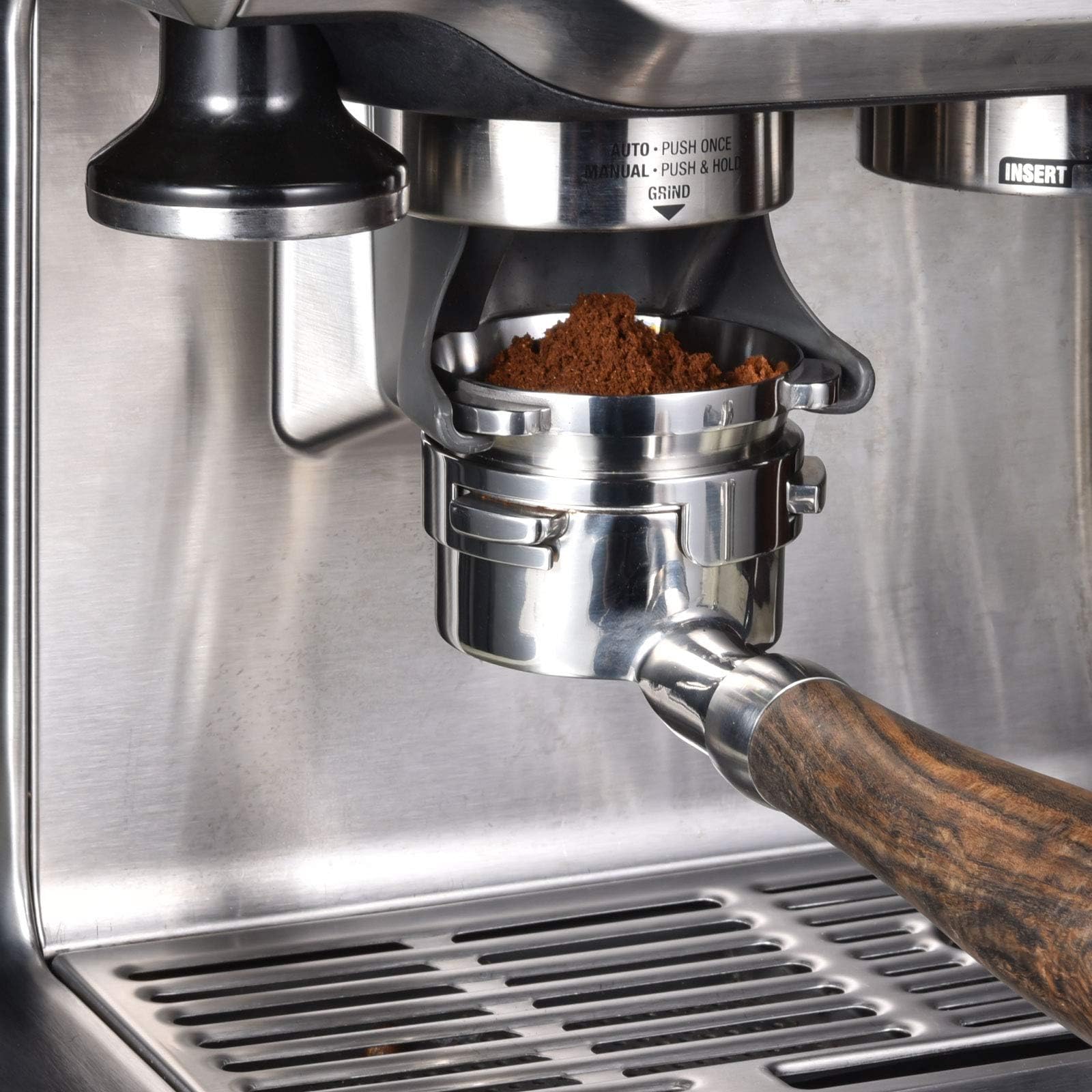 MATOW funnel mounted on 54mm Breville portafilter for spill-free dosing