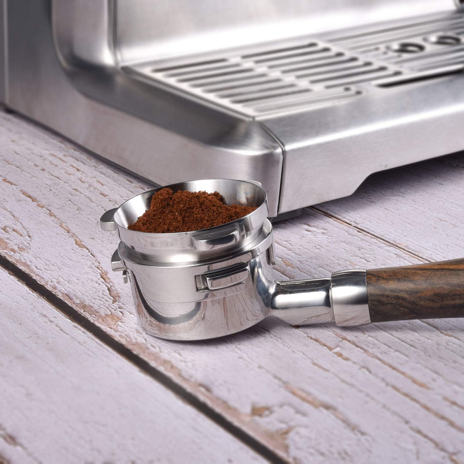MATOW tamping through funnel demonstrating tidy, mess-free tamp