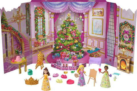 Mattel Disney Princess front packaging showing 24-day calendar and festive artwork