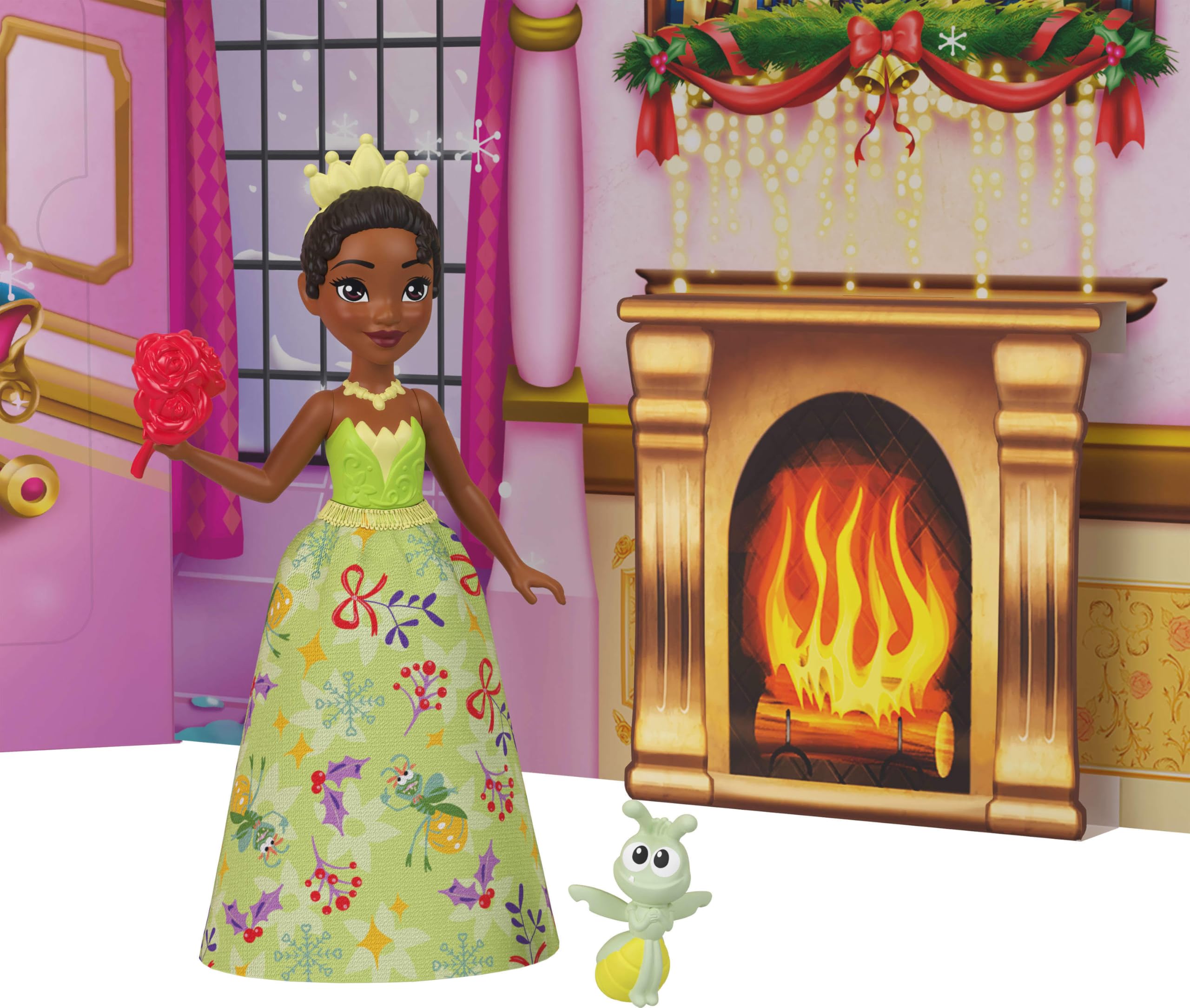 Mattel Disney Princess pop-out play scene from box used as winter-themed display