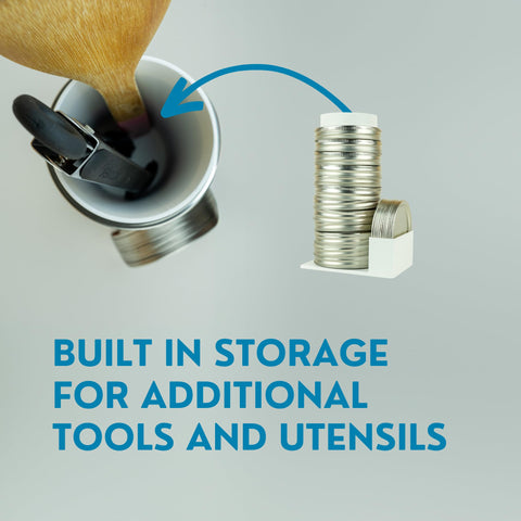 matterform wide-mouth rack holding larger lids to maximize shelf efficiency