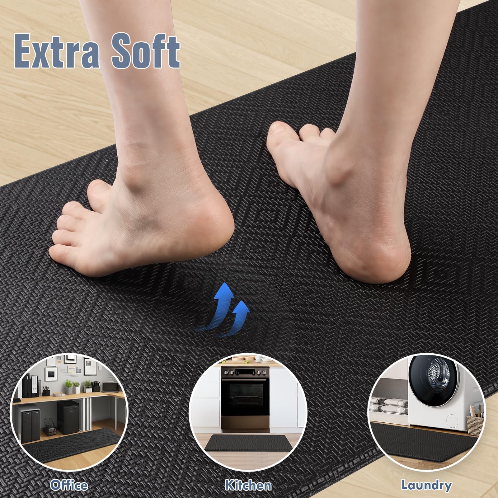 Mattitude mat in kitchen sink area demonstrating cushioned support while standing