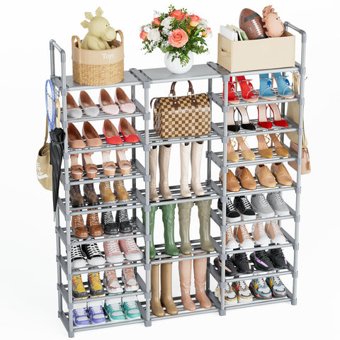 Mavivegue front view of tall shoe rack showing compact vertical storage benefit