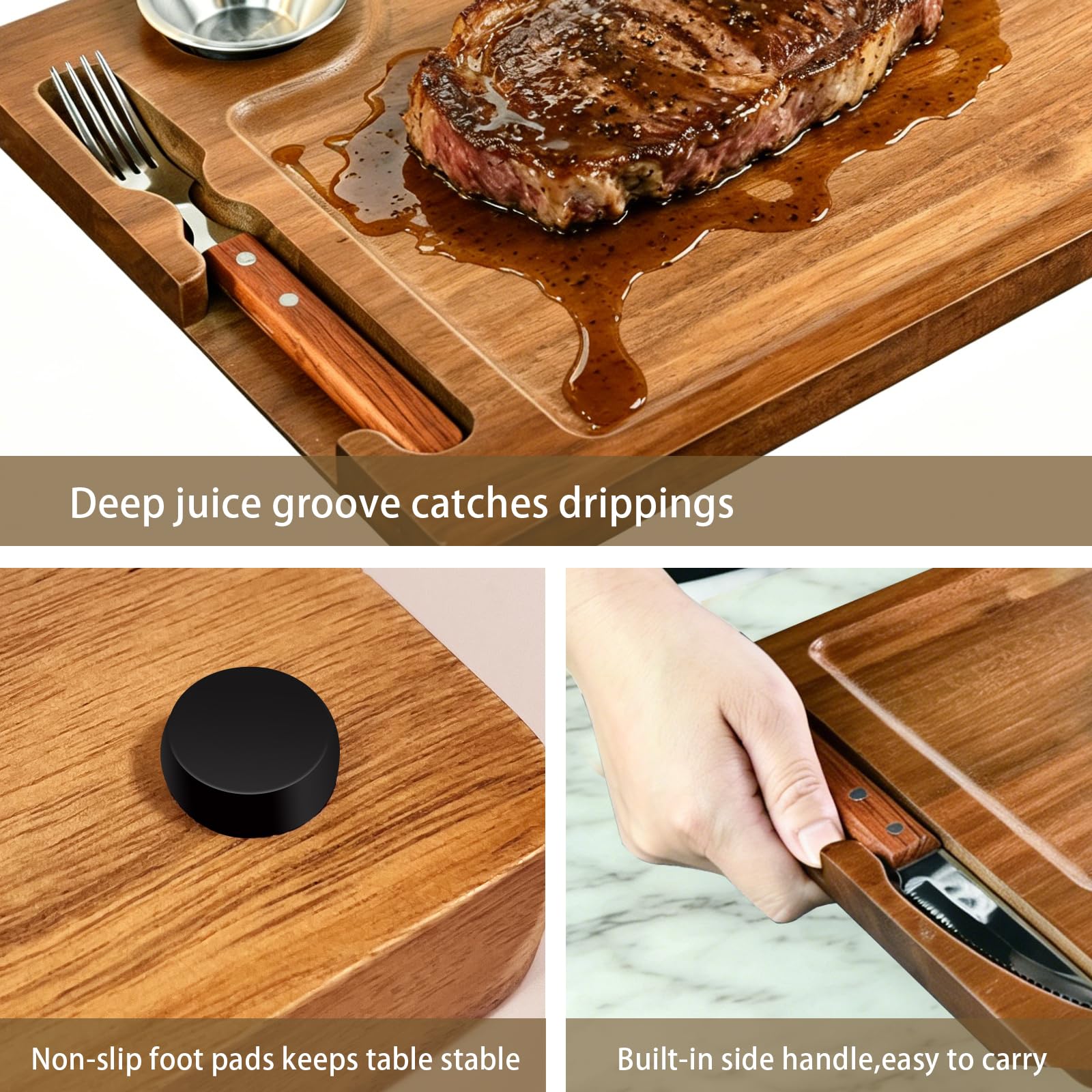 MAVOTER close-up of included steak knife and dinner fork demonstrating ready-to-serve convenience