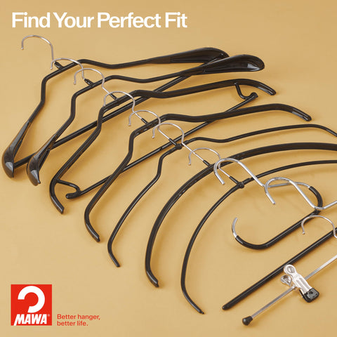 MAWA integrated pant bar and skirt hooks holding outfit pairs for organization