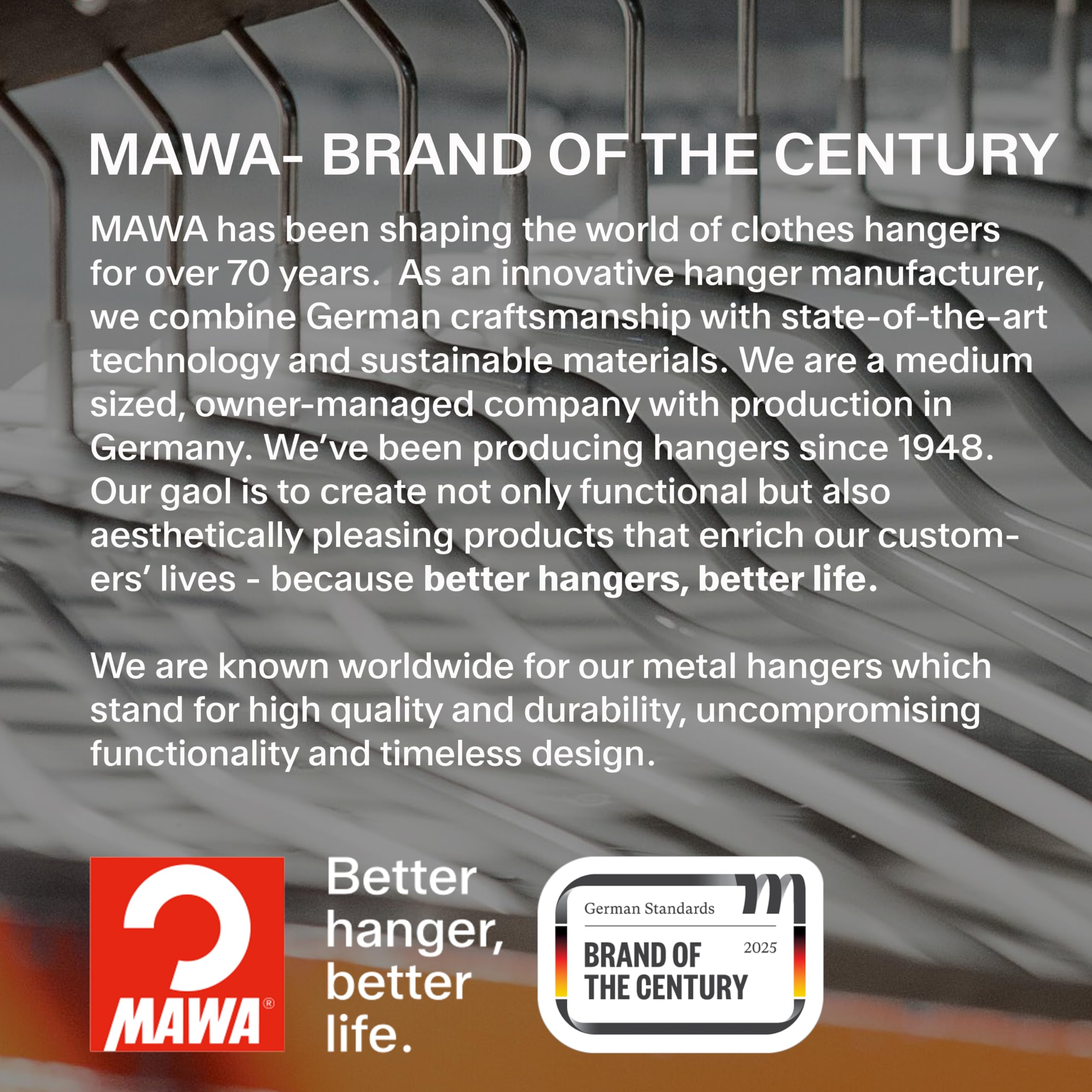 MAWA cold-rolled steel marking showing durable material and long-lasting benefit
