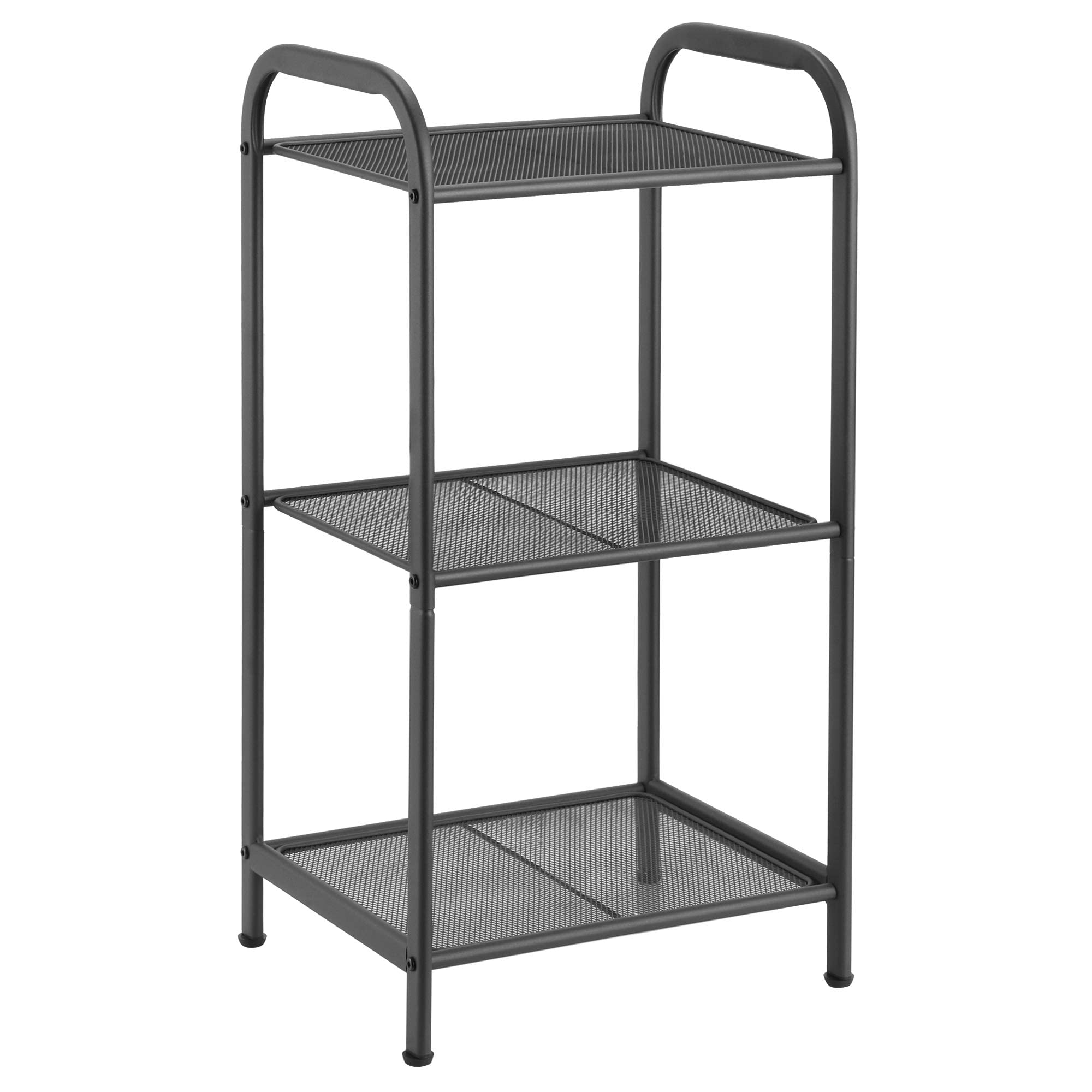 MAX Houser front view of charcoal gray three-tier rack showing clean silhouette and storage benefit