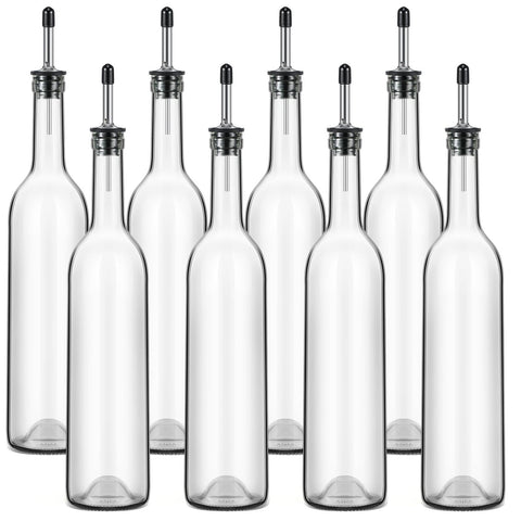 Maxdot front view of eight clear glass bottles showing organized storage benefit