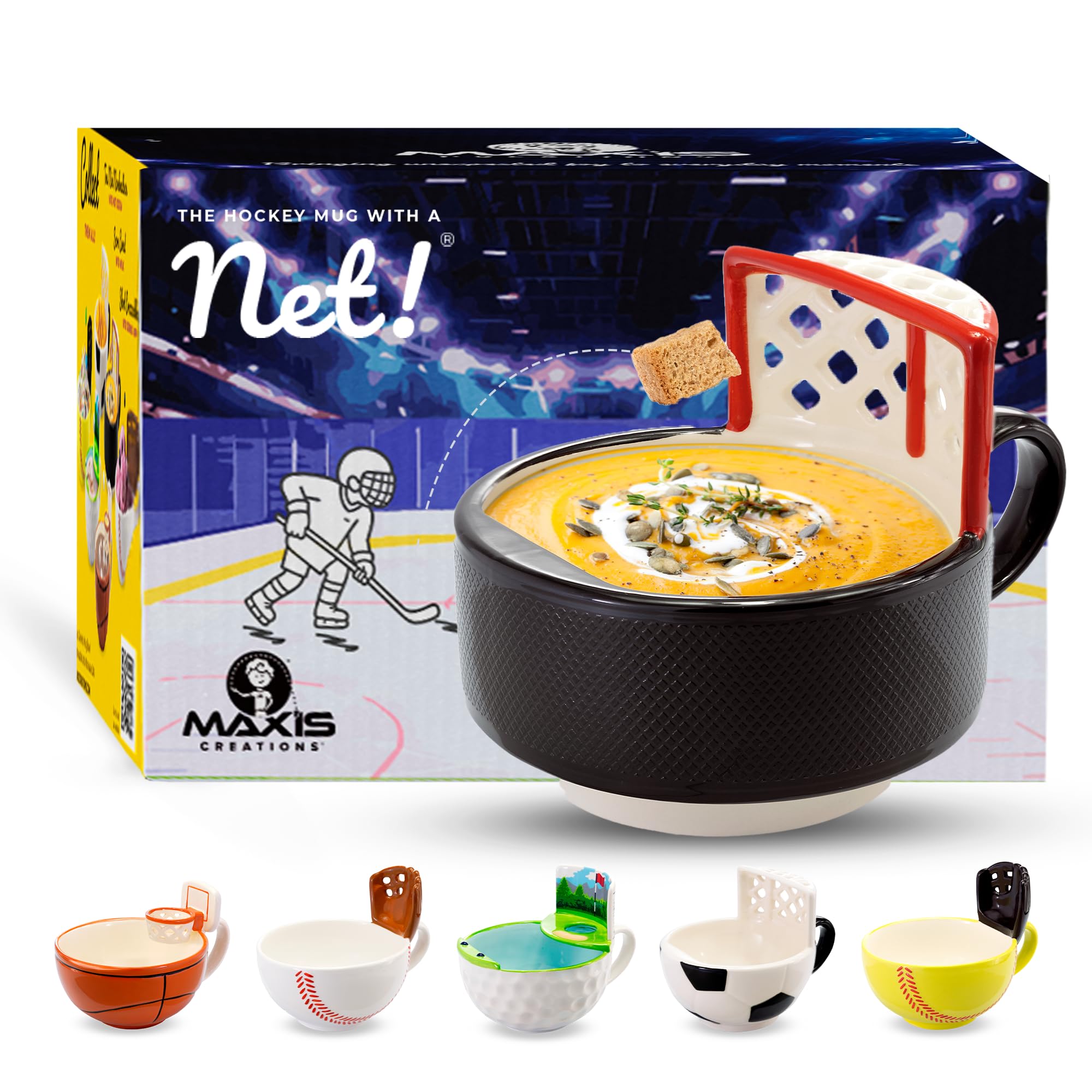 MAX'IS Creations front view of hockey mug showing net and capacity for fun