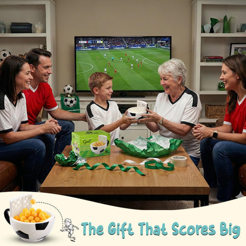 MAX'IS Creations family using mug for popcorn toss showcasing interactive entertainment