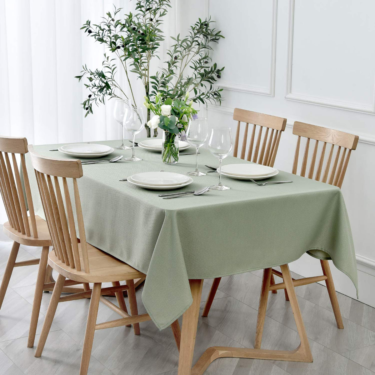 maxmill front view on dining table showing elegant sage green and drape benefit