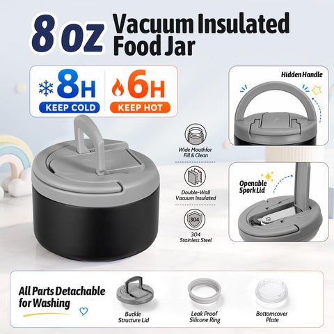 MAXSO close-up of 8 oz insulated soup thermo showing vacuum steel, keeps food temperature