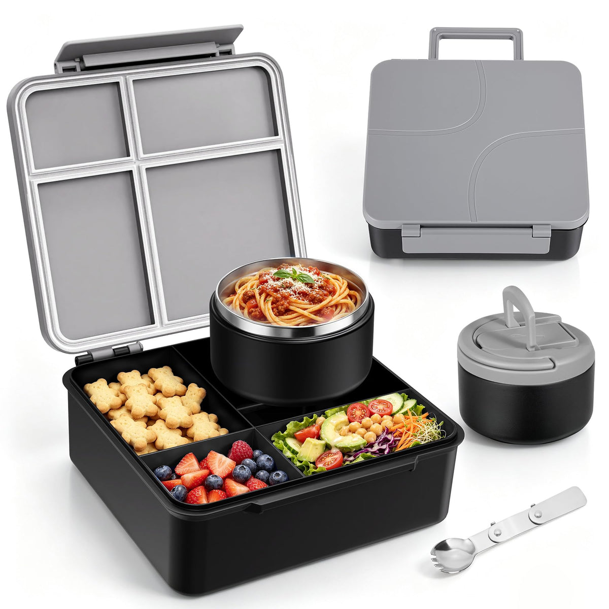 MAXSO front packaging showing full bento set and included thermo, highlights convenience