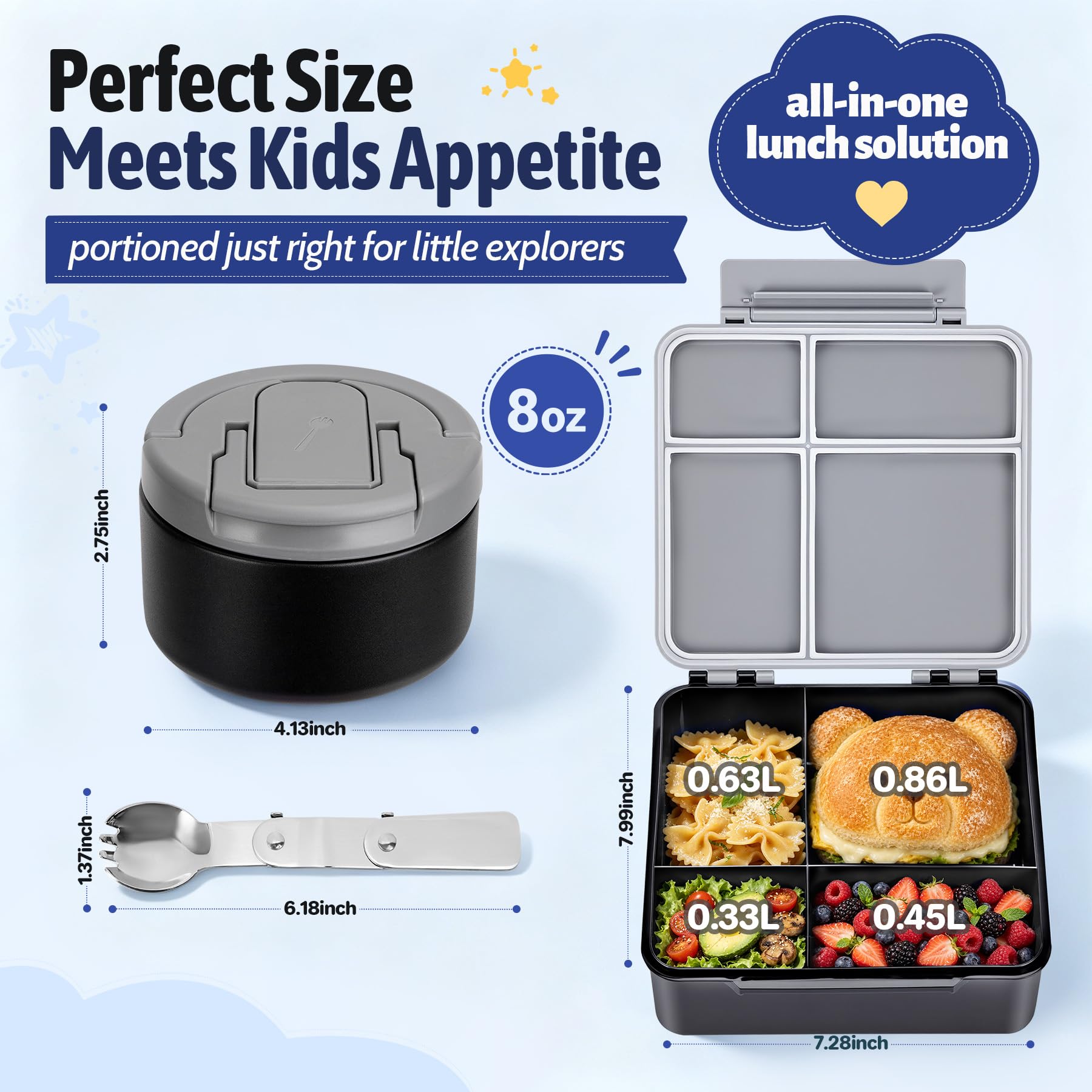MAXSO bento set inside a child's lunchbag, demonstrates school-ready portability