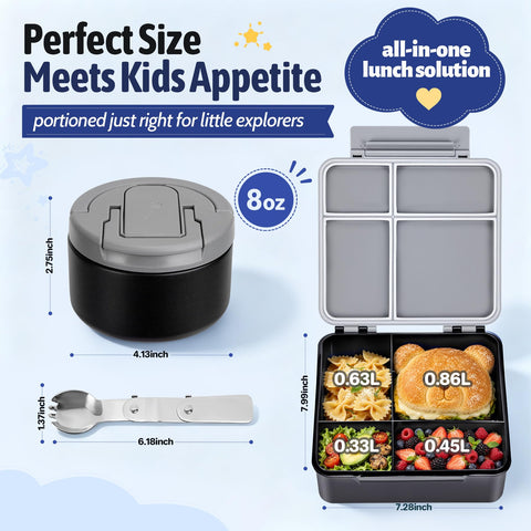MAXSO bento set inside a child's lunchbag, demonstrates school-ready portability