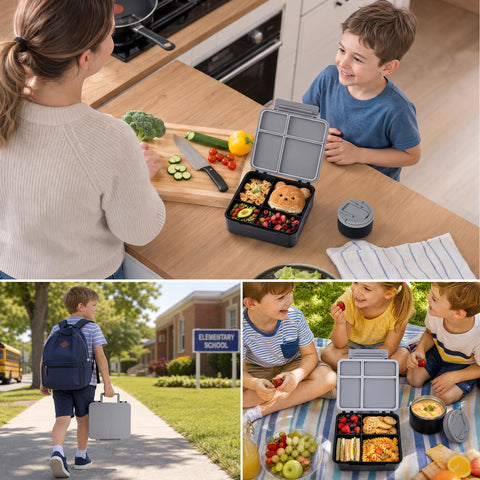 MAXSO lunch box beside a toy to show scale, indicates child-appropriate size