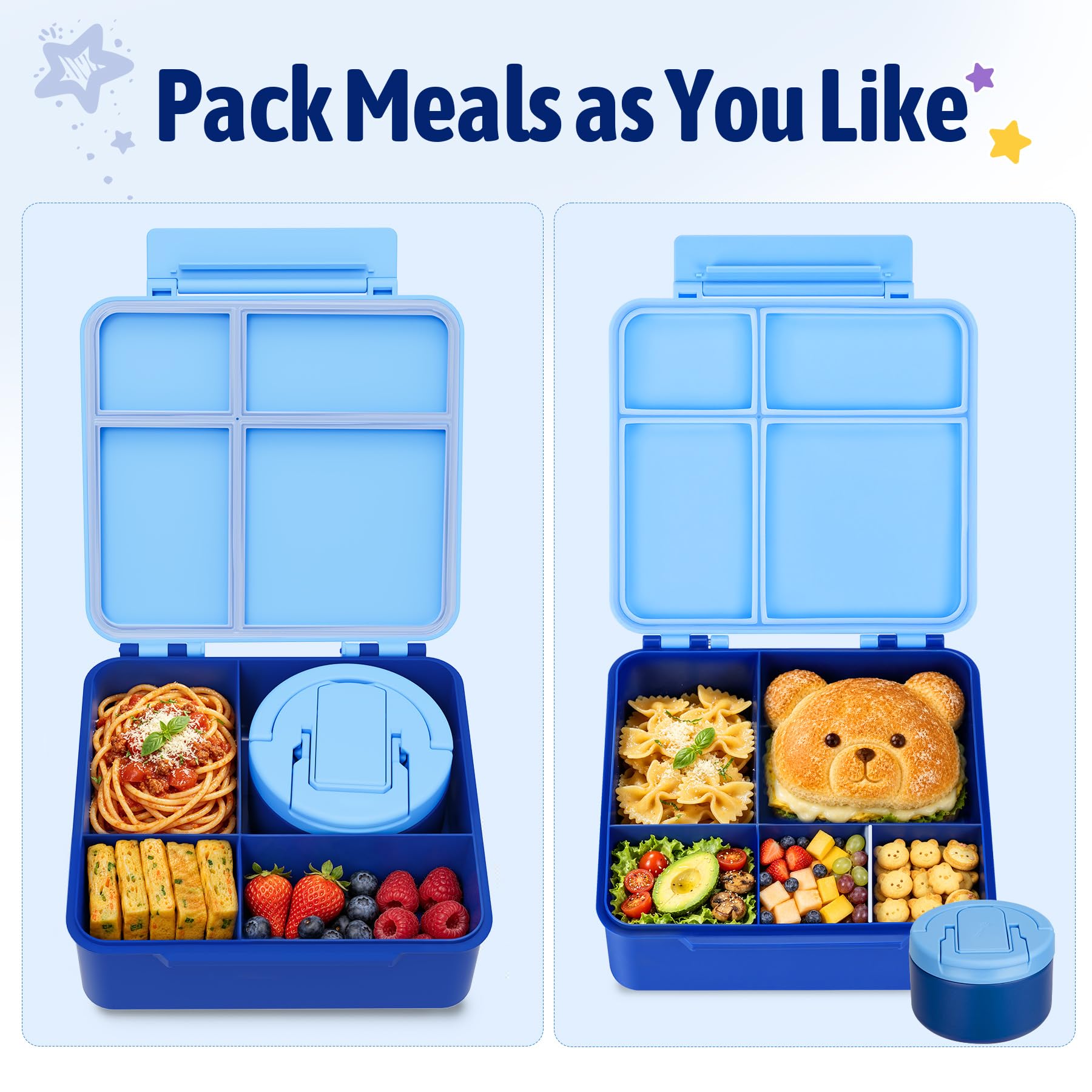 MAXSO lunch set next to a child’s toy to show size and portability for preschool and elementary kids