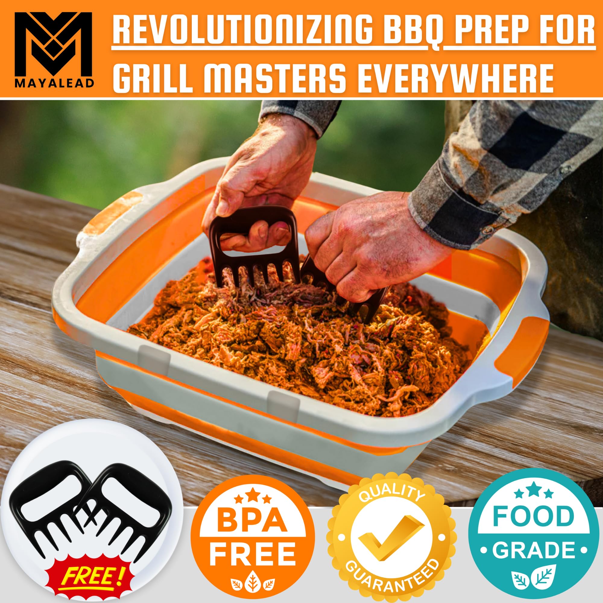 MAYALEAD meat shredder claws in hand demonstrating ergonomic grip and fast shredding