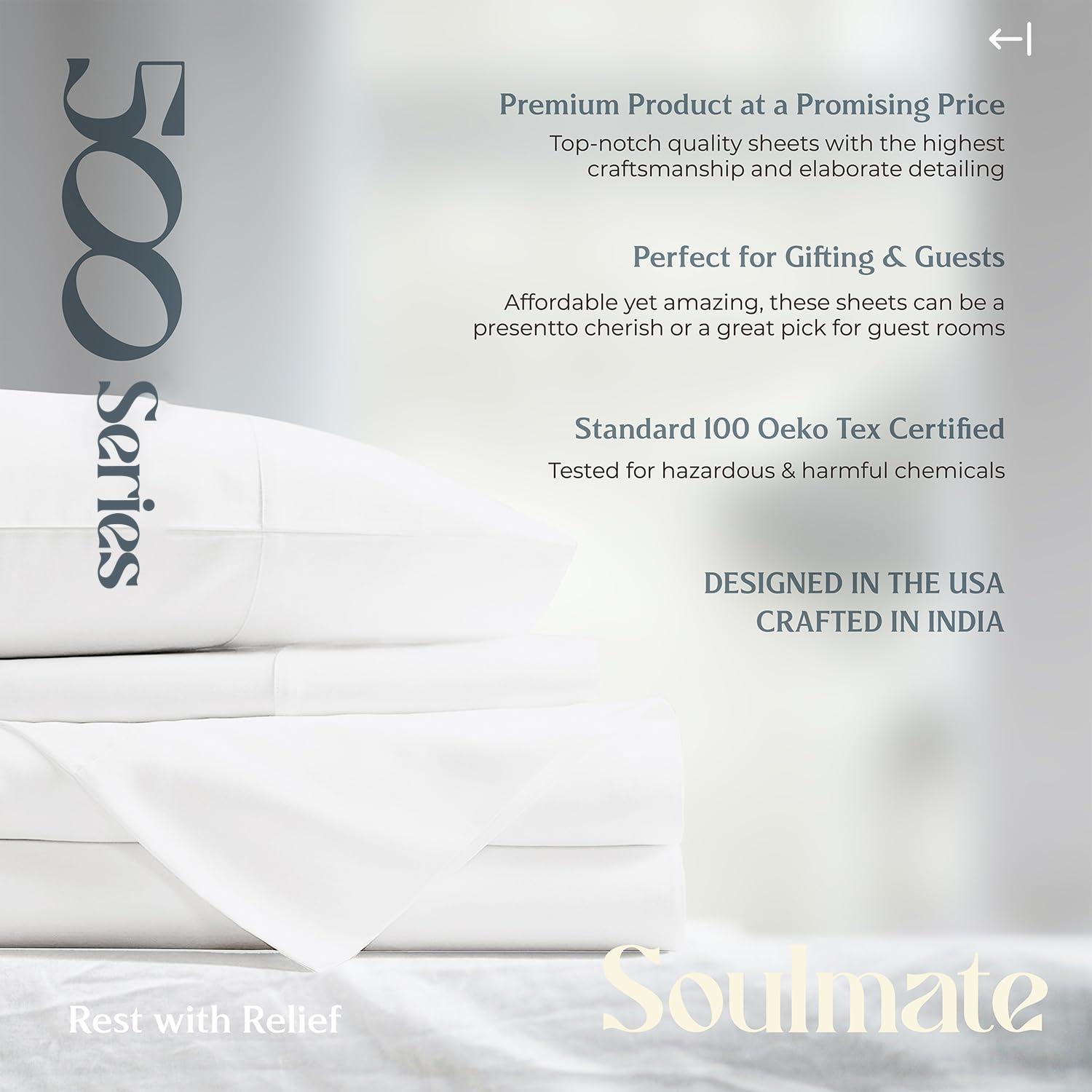 Mayfair Linen folded sheet set on shelf illustrating neat storage durability
