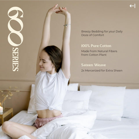 Mayfair Linen queen bed with sheets showing scale and hotel-style look benefit